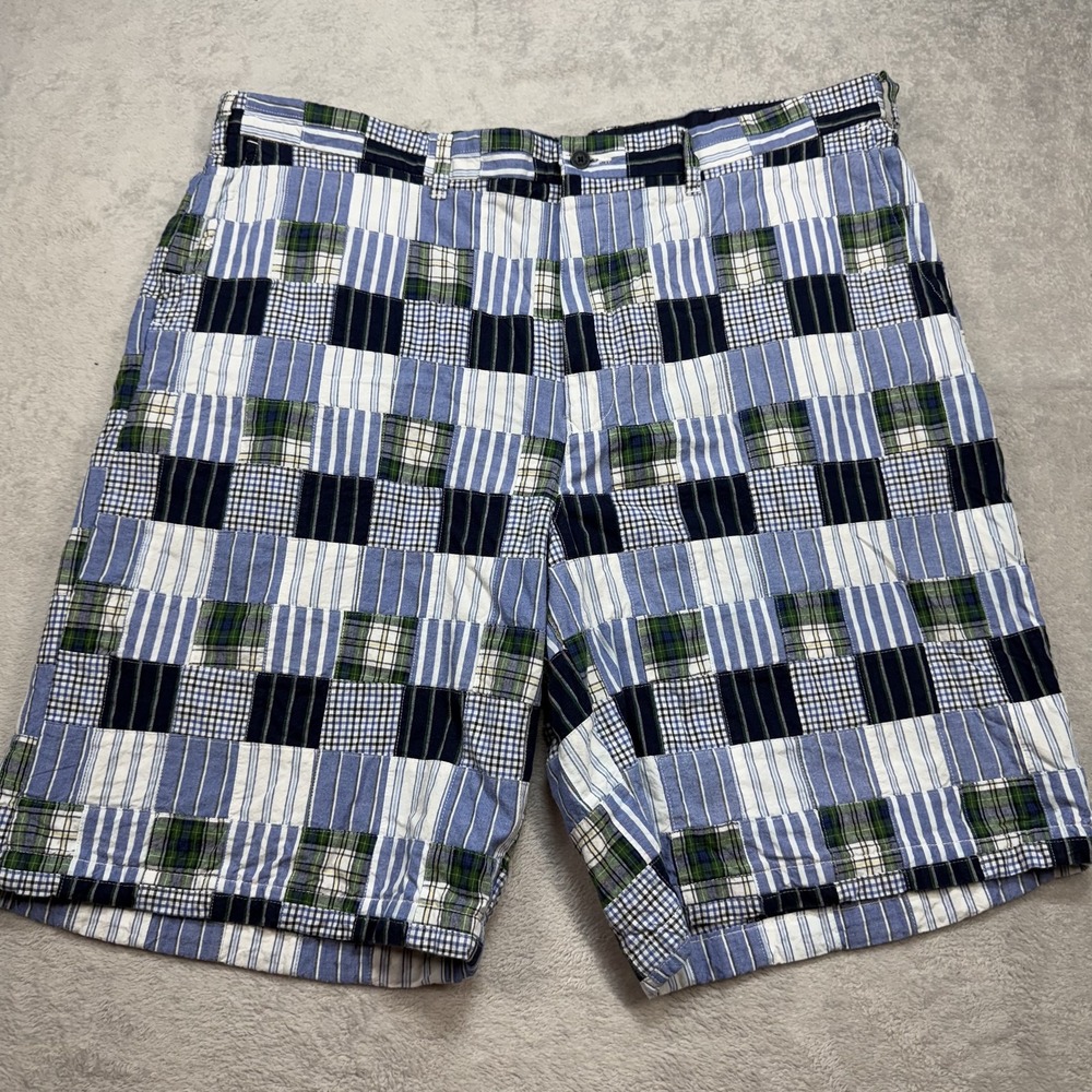 Tommy Hilfiger Shorts Mens 42 Blue Green Patchwork Madras Plaid Preppy Summer
